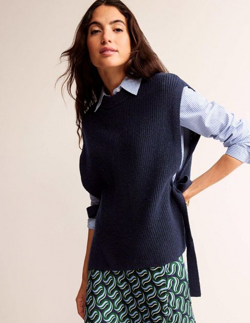 Navy Women's Boden Tie Side Tabard Sweaters | 67308SMWA