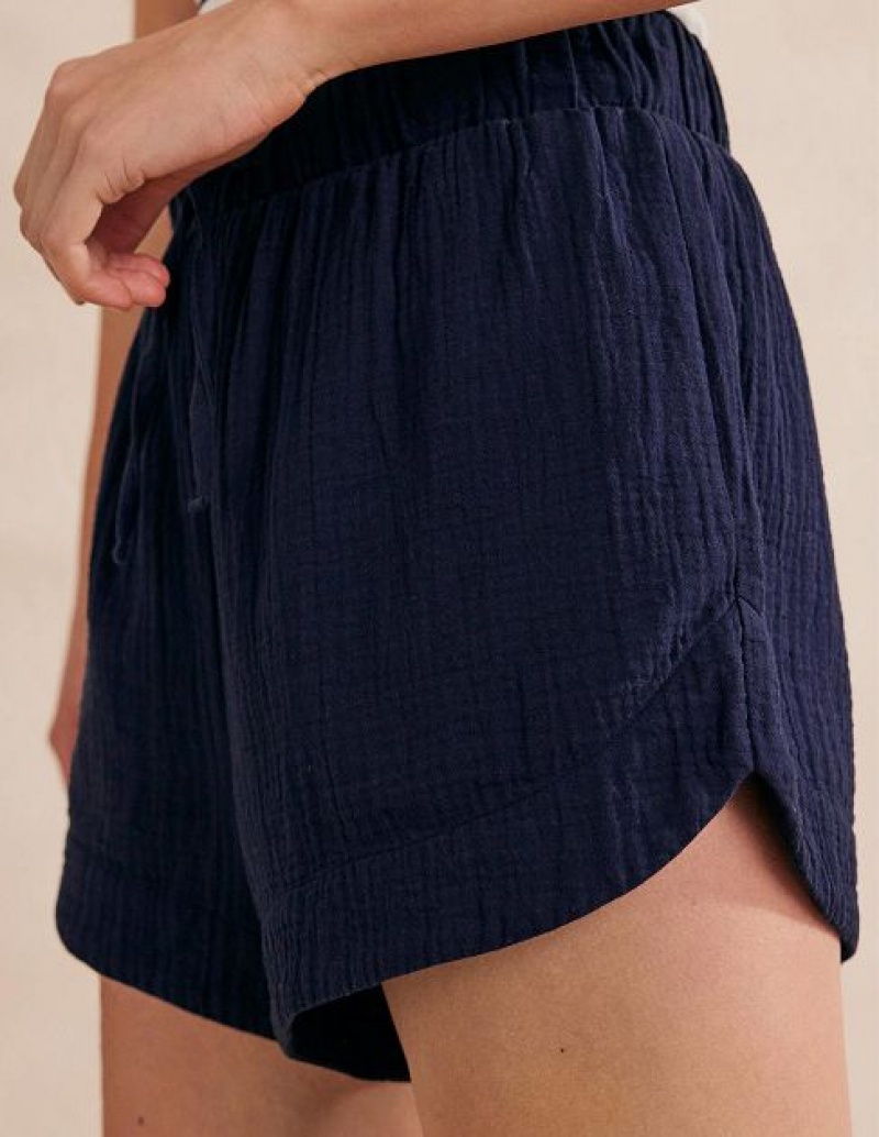 Navy Women's Boden Tie Waist Cheesecloth Shorts | 41789DZIQ