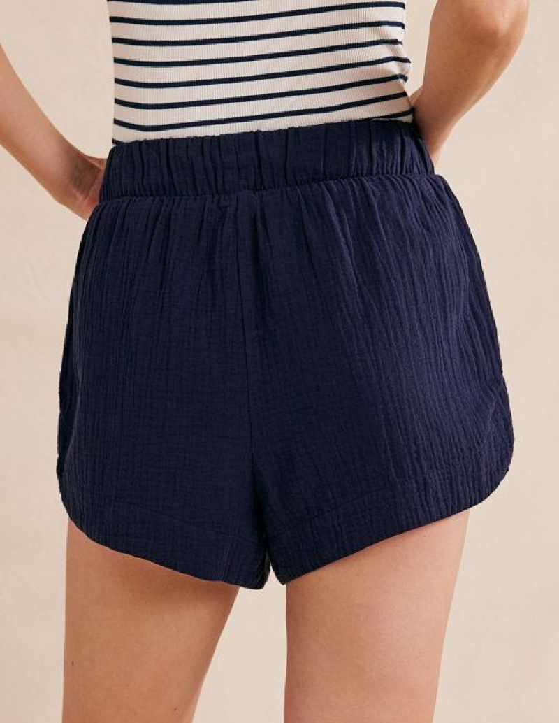 Navy Women's Boden Tie Waist Cheesecloth Shorts | 41789DZIQ