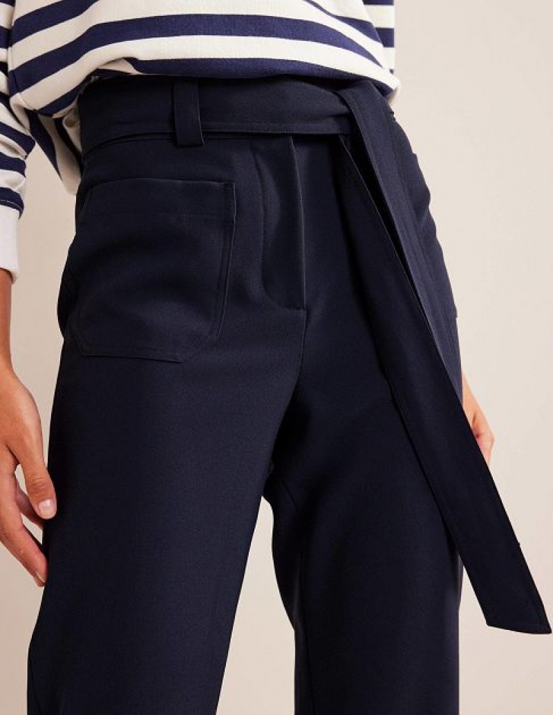 Navy Women's Boden Tie-waist Tapered Pants | 40371CJST