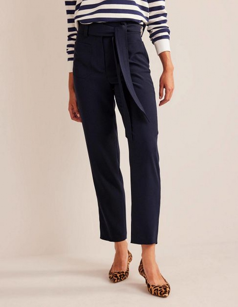 Navy Women's Boden Tie-waist Tapered Pants | 40371CJST