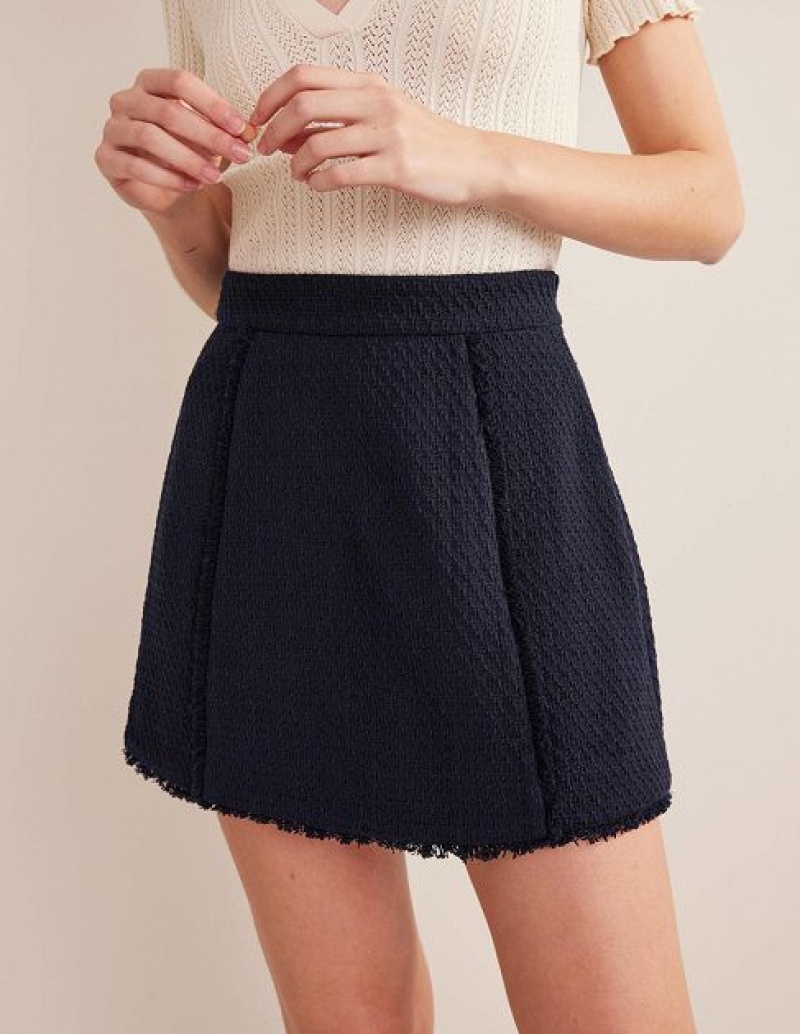 Navy Women's Boden Tweed Interest Skirts | 32054GDCN