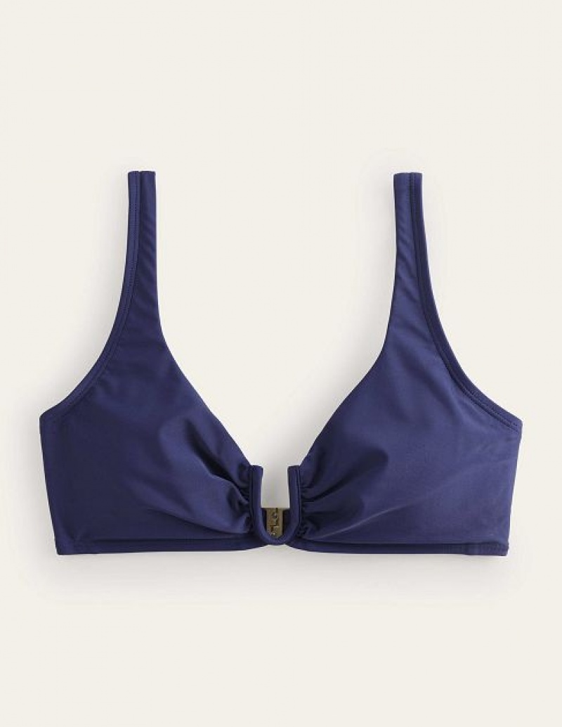 Navy Women's Boden U-bar Bikini Tops | 13078FSHR