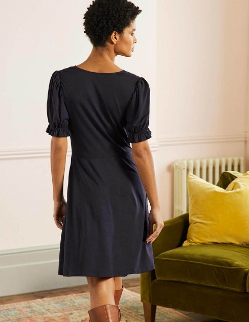 Navy Women's Boden V-neck Jersey Dress | 12607JZTY