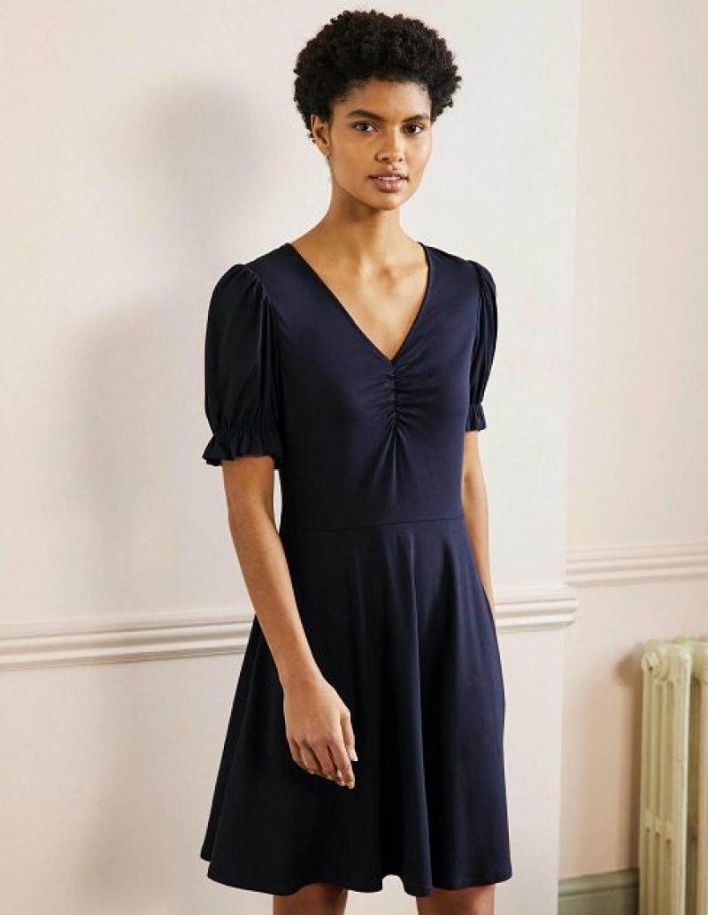 Navy Women's Boden V-neck Jersey Dress | 12607JZTY