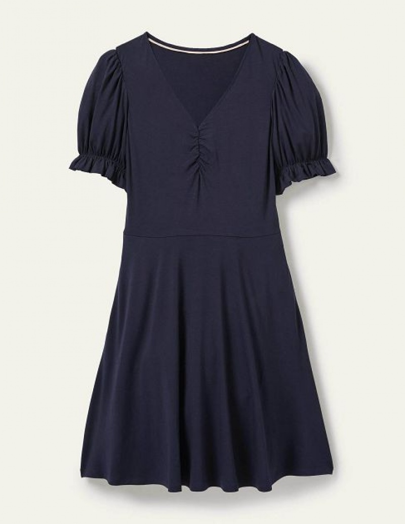 Navy Women's Boden V-neck Jersey Dress | 12607JZTY