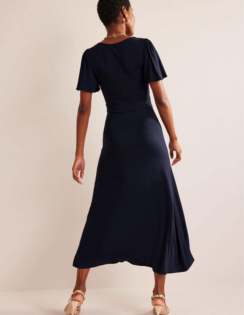 Navy Women's Boden V-neck Jersey Midi Dress | 13524OKEL