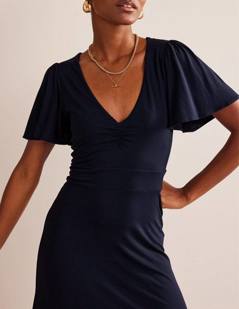 Navy Women's Boden V-neck Jersey Midi Dress | 13524OKEL