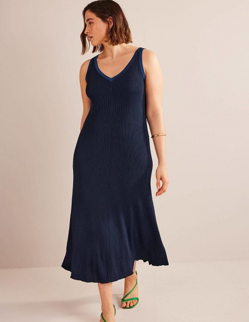 Navy Women's Boden V-neck Maxi Dress | 75219FKGV