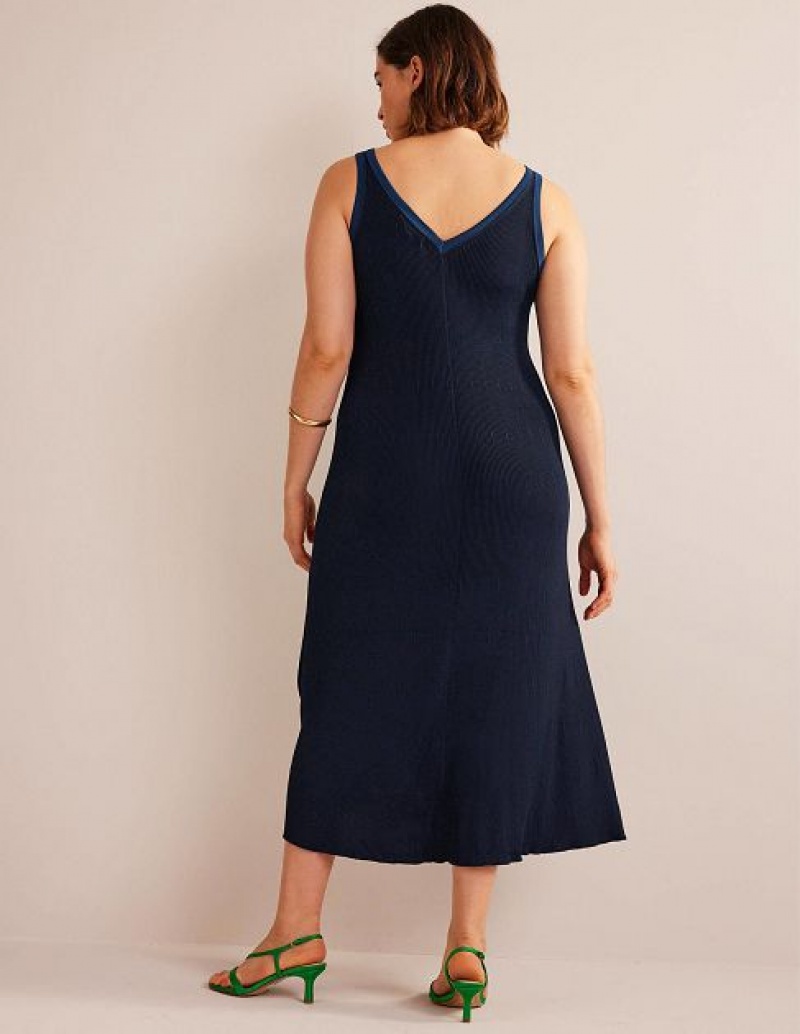 Navy Women's Boden V-neck Maxi Dress | 75219FKGV