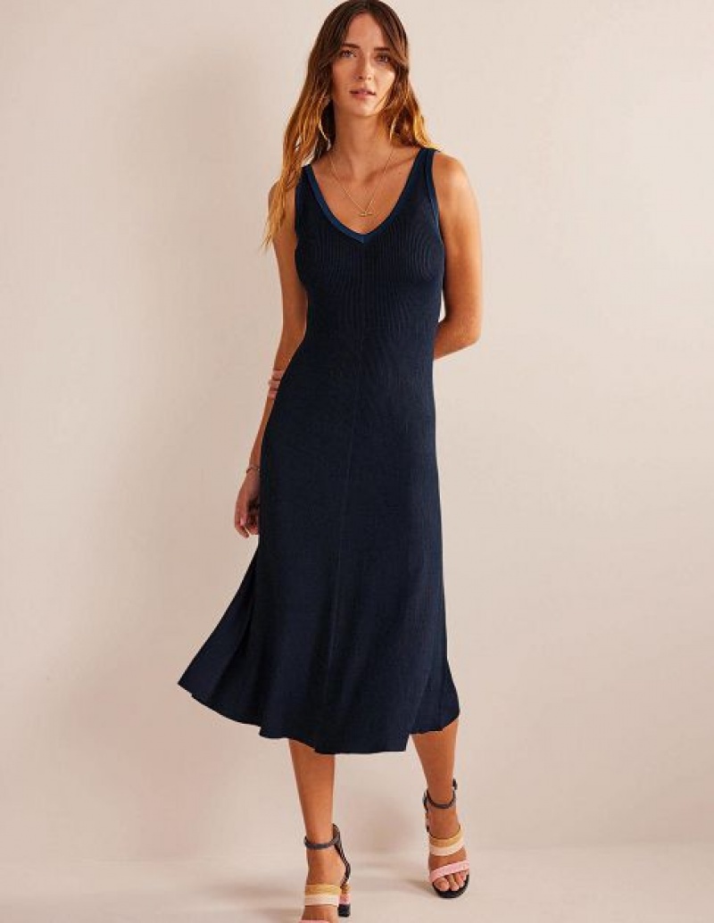 Navy Women's Boden V-neck Maxi Dress | 75219FKGV