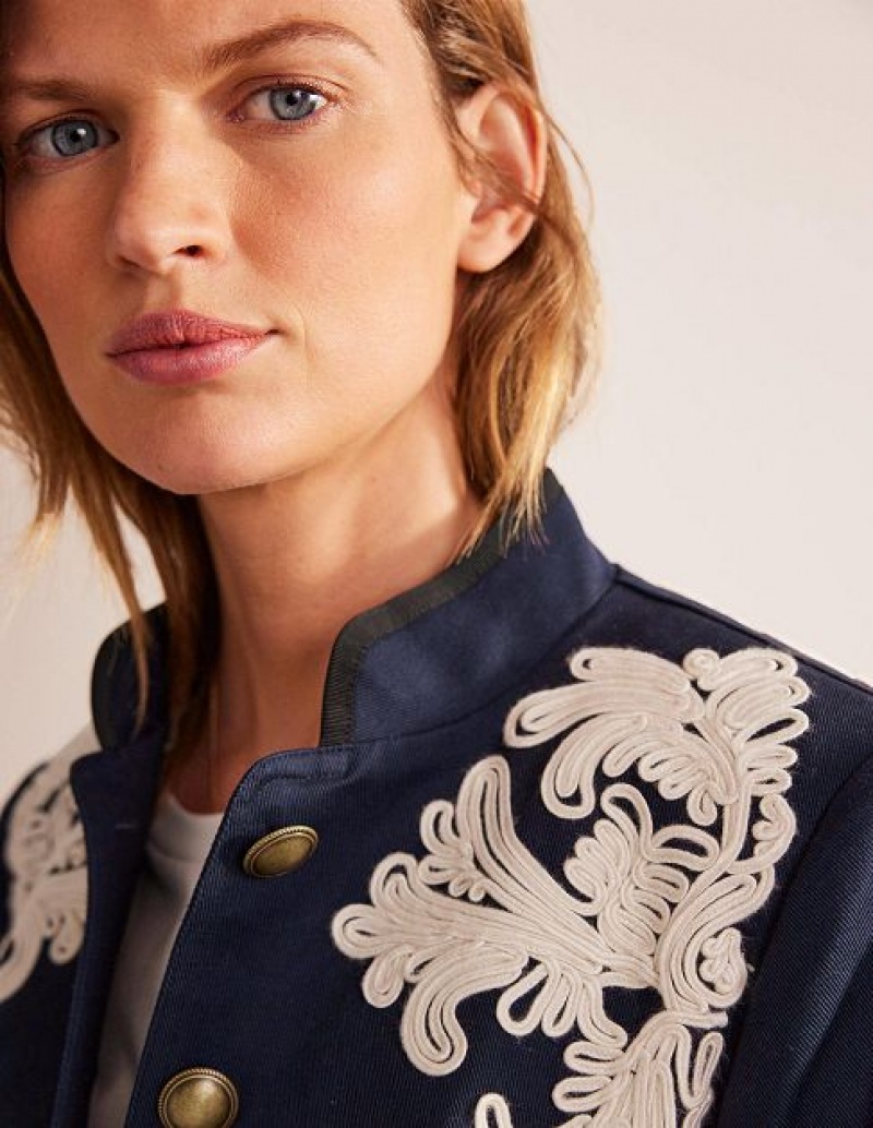 Navy Women's Boden Warwick Embroidered Jackets | 78240PFIT