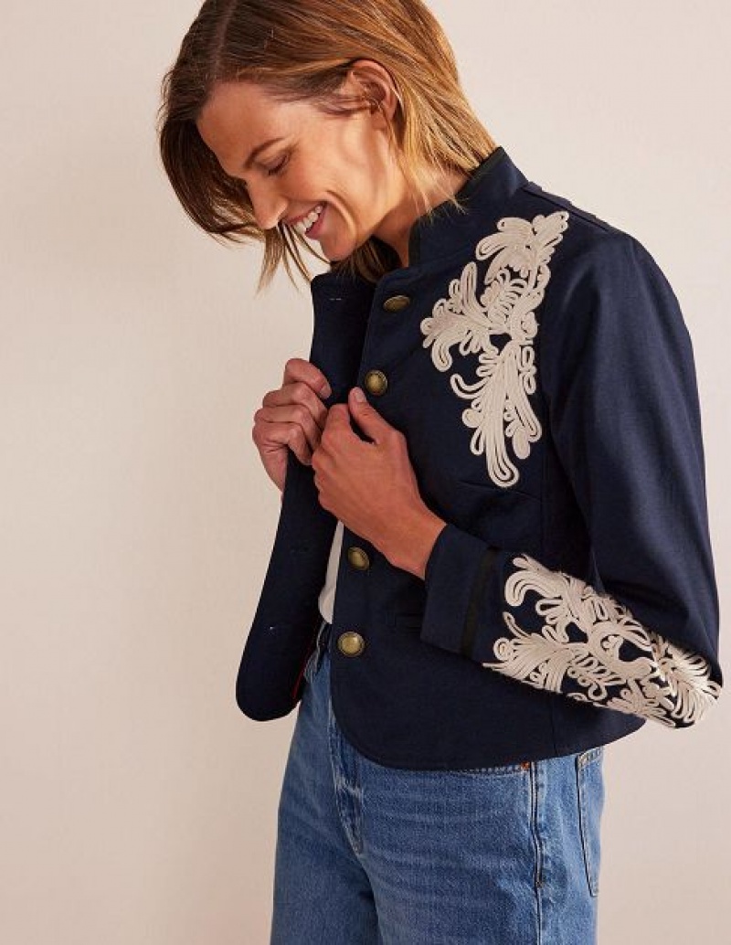 Navy Women\'s Boden Warwick Embroidered Jackets | 78240PFIT