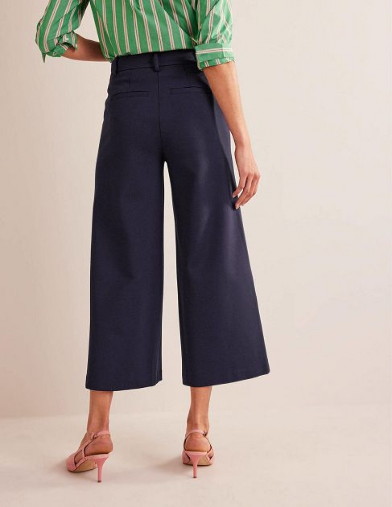 Navy Women's Boden Wide-leg Ponte Culottes Pants | 38142IDLJ