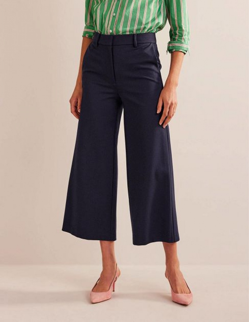 Navy Women's Boden Wide-leg Ponte Culottes Pants | 38142IDLJ