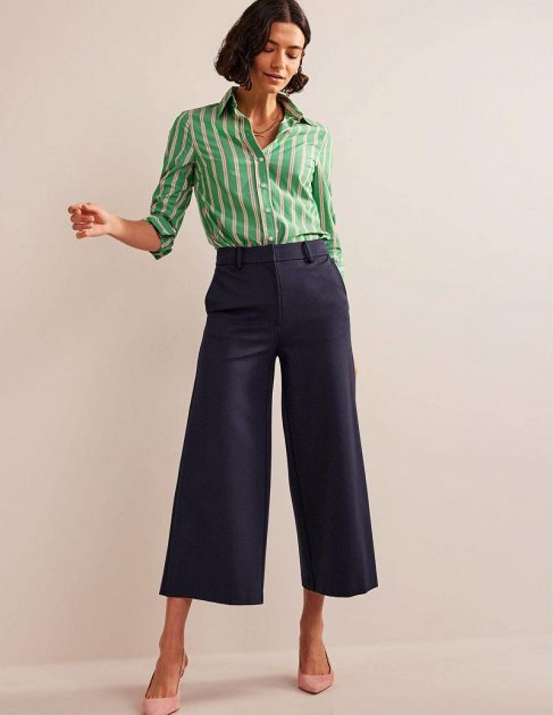 Navy Women\'s Boden Wide-leg Ponte Culottes Pants | 38142IDLJ