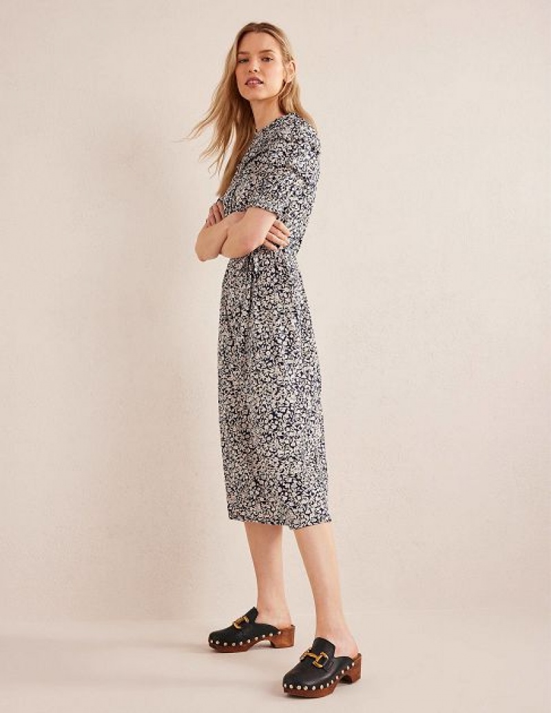 Navy Women's Boden Yoke Detail Jersey Midi Dress | 30941BZGJ