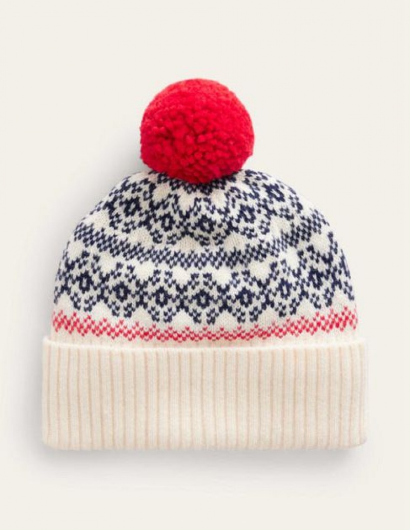 Navy / Beige Women's Boden Fair Isle Wool Hats | 85273RUMJ