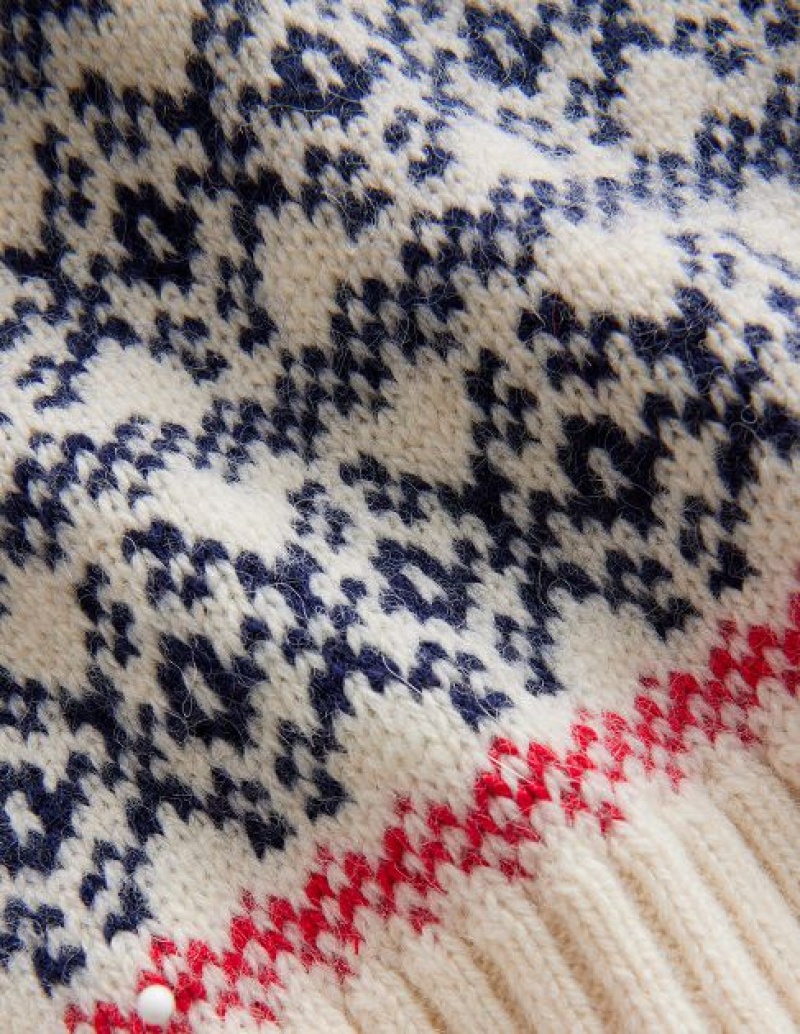 Navy / Beige Women's Boden Fair Isle Wool Scarf | 73150RTAJ