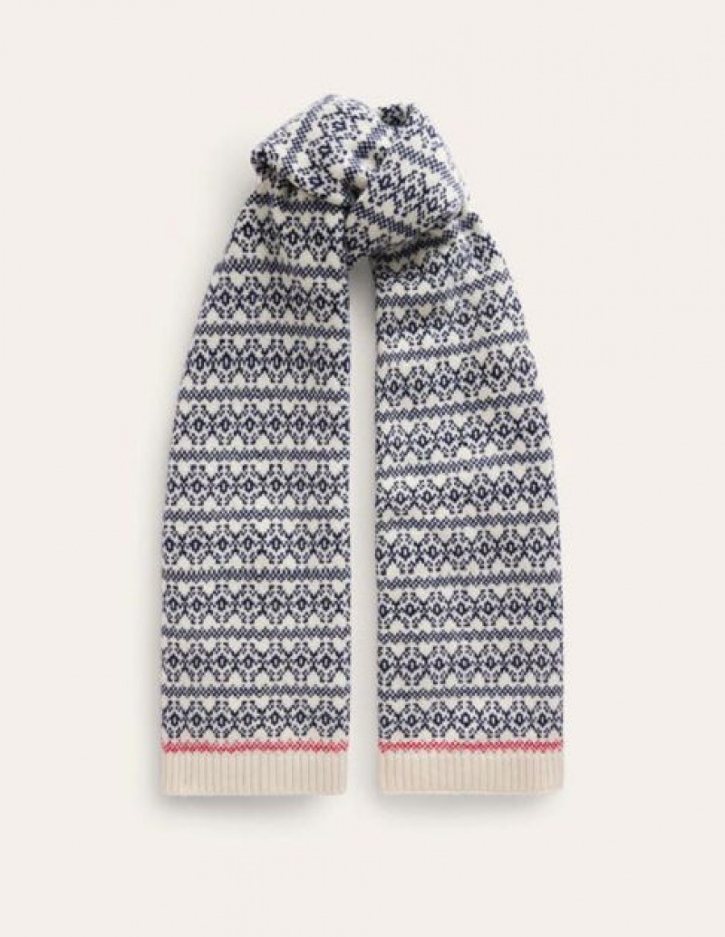 Navy / Beige Women's Boden Fair Isle Wool Scarf | 73150RTAJ