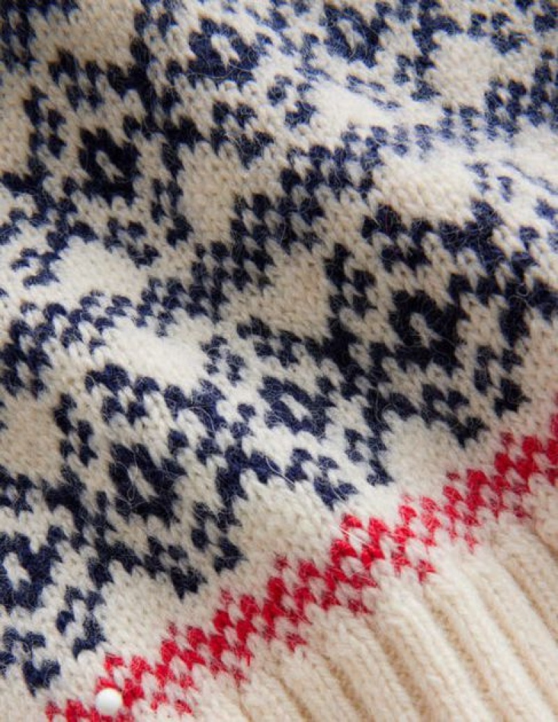 Navy / Beige Women's Boden Fair Isle Wool Scarf | 73150RTAJ