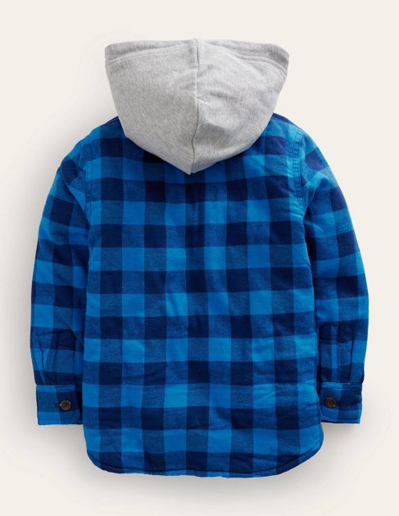 Navy / Blue Kids' Boden Hooded Borg Lined Shirts | 73562YNLA