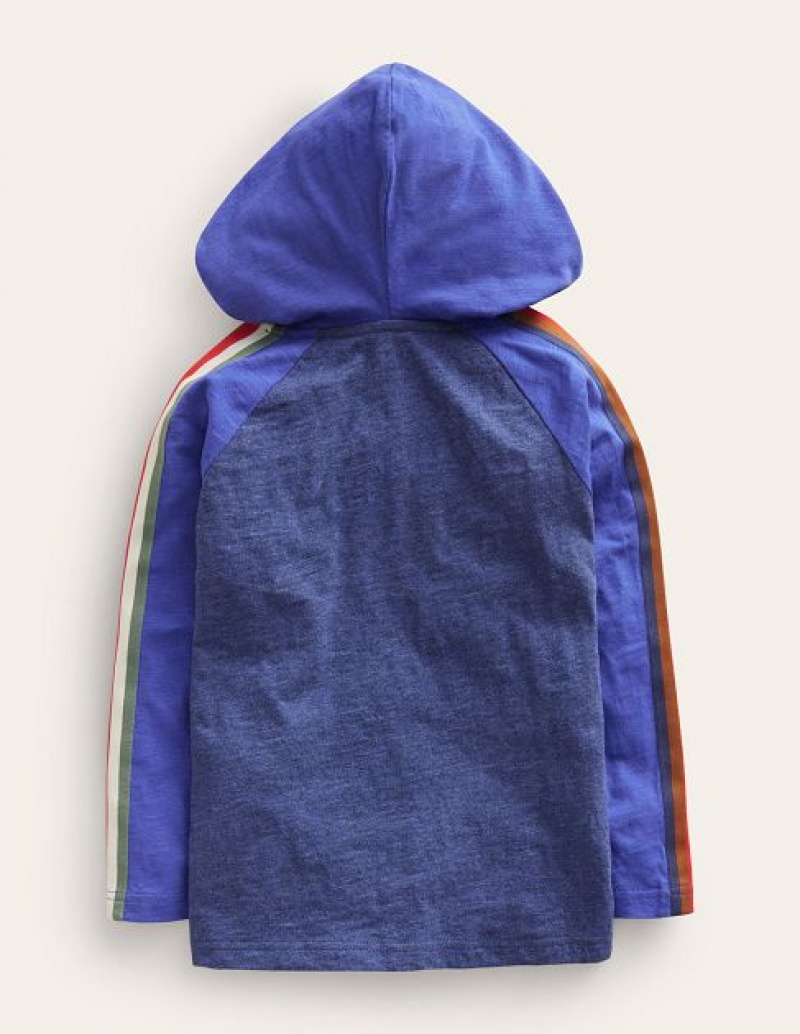 Navy / Blue Kids' Boden Hooded Raglan T-Shirt | 95748VCQK