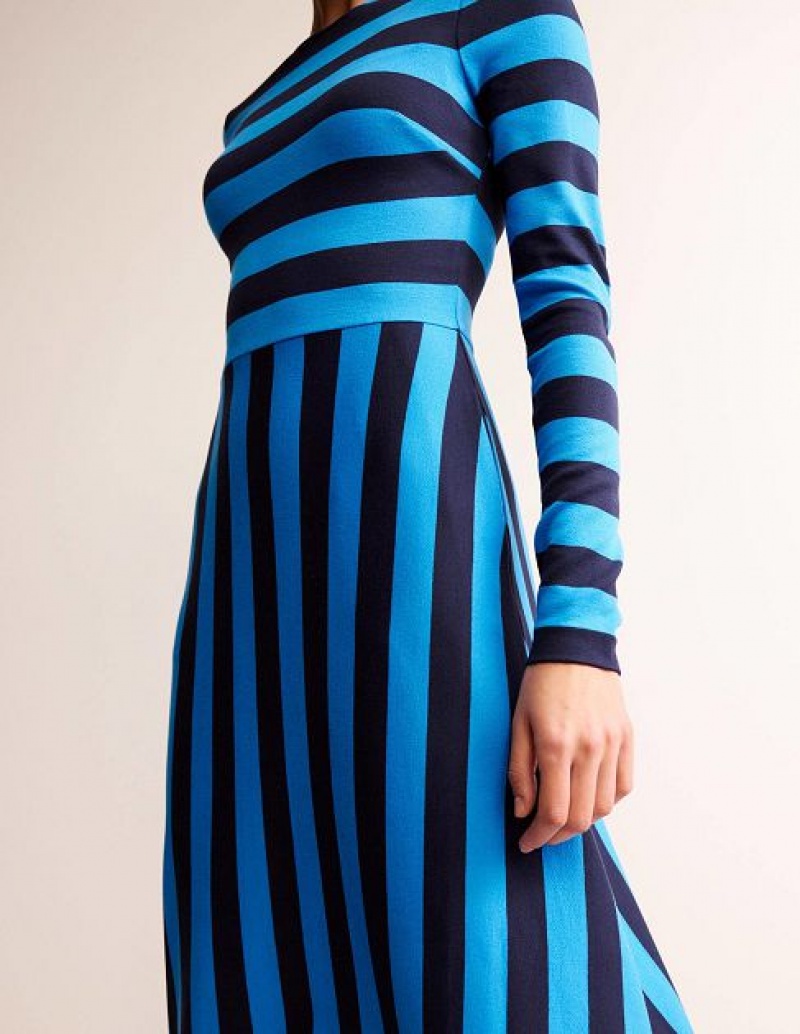 Navy / Blue Stripes Women's Boden Stripe Jersey Midi Dress | 70419FURC