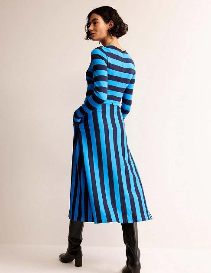 Navy / Blue Stripes Women's Boden Stripe Jersey Midi Dress | 70419FURC