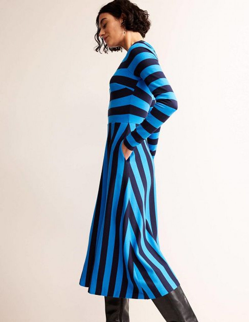 Navy / Blue Stripes Women's Boden Stripe Jersey Midi Dress | 70419FURC