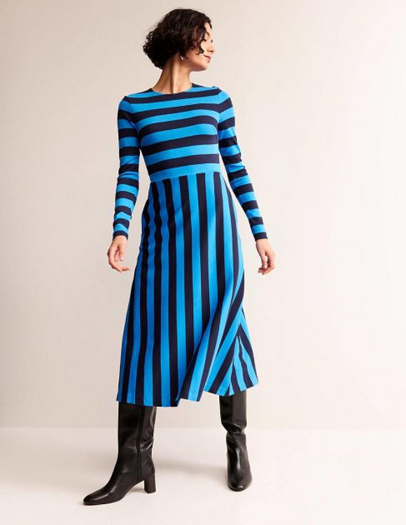 Navy / Blue Stripes Women\'s Boden Stripe Jersey Midi Dress | 70419FURC