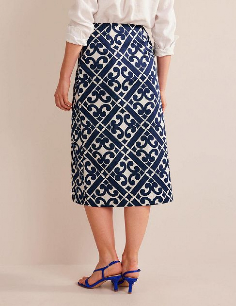 Navy / Flower Women's Boden Easy Wrap Skirts | 26749AMWT