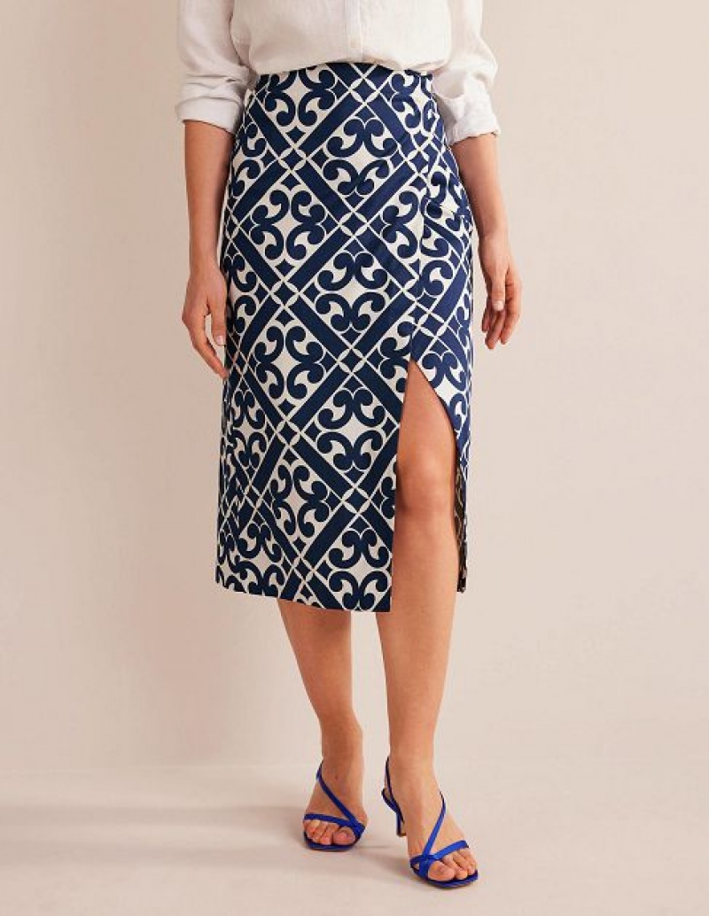 Navy / Flower Women's Boden Easy Wrap Skirts | 26749AMWT