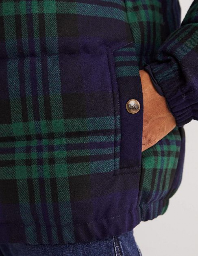 Navy / Green Men's Boden Check Puffer Jackets | 80672XHIU