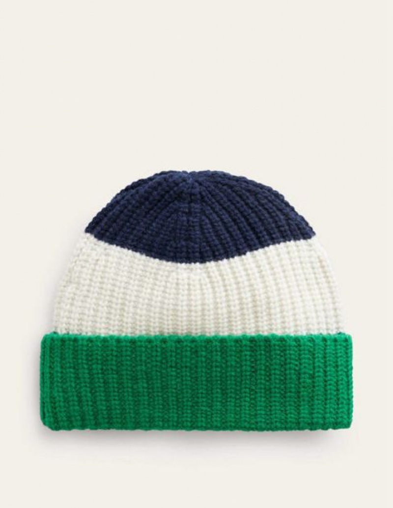 Navy / Green White Women's Boden Colour Block Beanie | 95360AHOJ