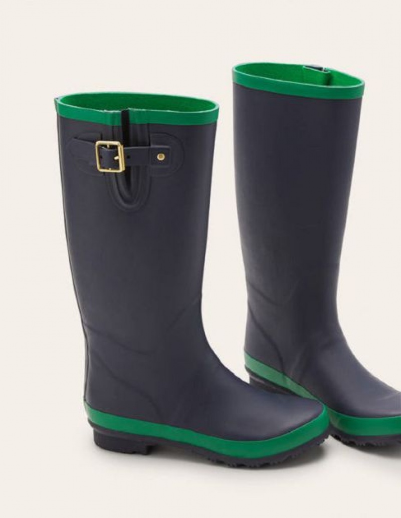 Navy / Green Women's Boden Wellington Rain Boots | 79241CUSY