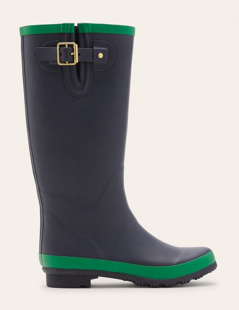 Navy / Green Women\'s Boden Wellington Rain Boots | 79241CUSY