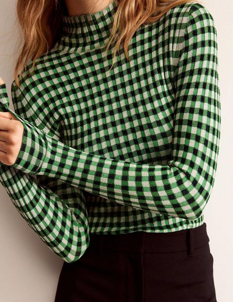 Navy / Light Green Women's Boden Fitted Check Jumpers | 03584NGBP