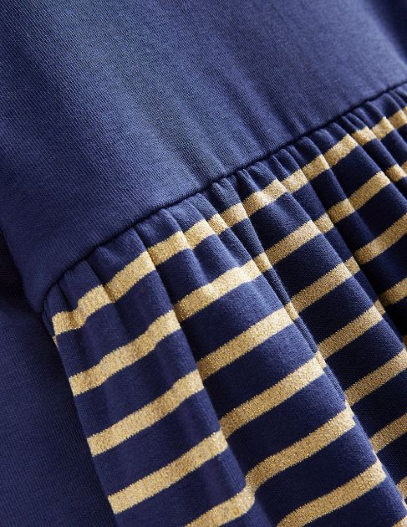 Navy / Metal Stripes Kids' Boden Roll Neck Jersey Dress | 30851UXPK