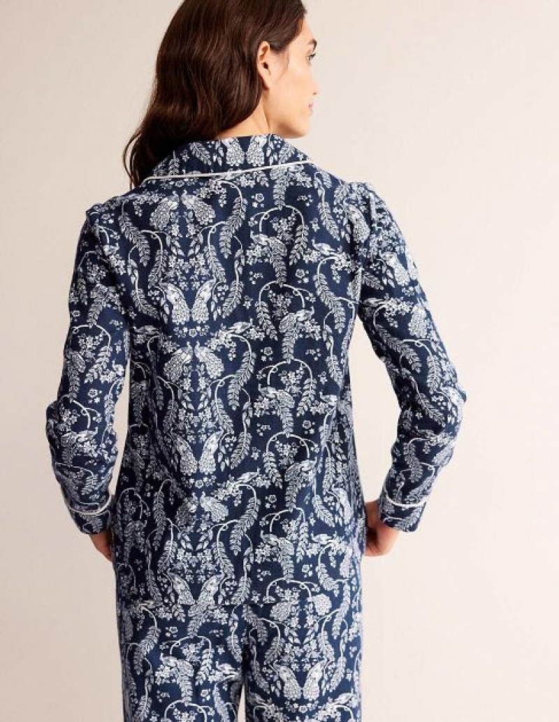 Navy / Peacock Women's Boden Brushed Cotton Shirt Pyjamas | 13085GDXZ