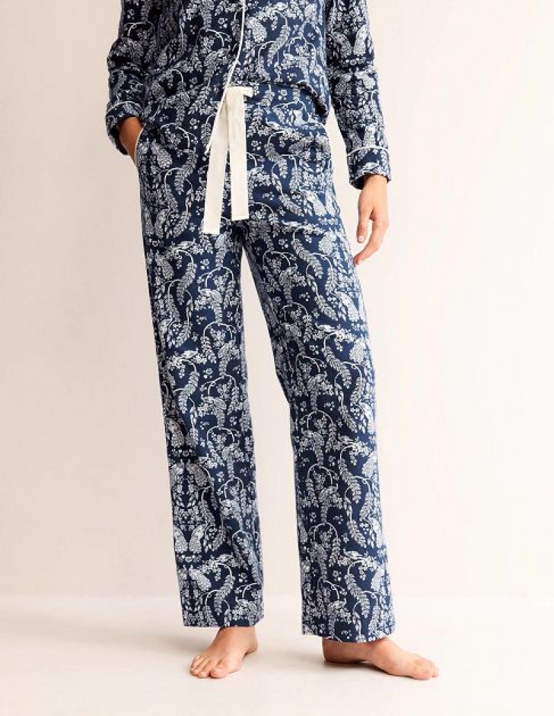 Navy / Peacock Women's Boden Brushed Cotton Pyjamas | 04168OFNY