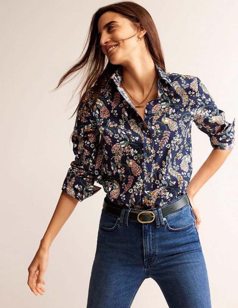 Navy / Peacock Women's Boden Sienna Cotton Shirts | 83519RLQD