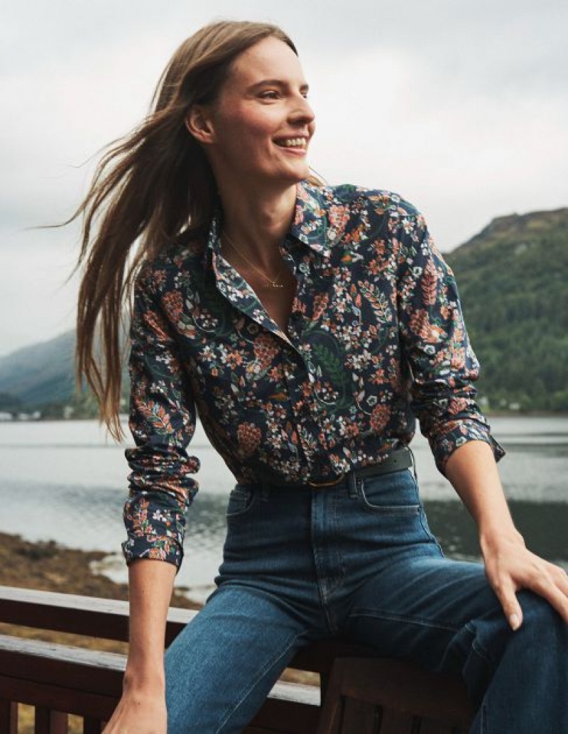 Navy / Peacock Women's Boden Sienna Cotton Shirts | 83519RLQD