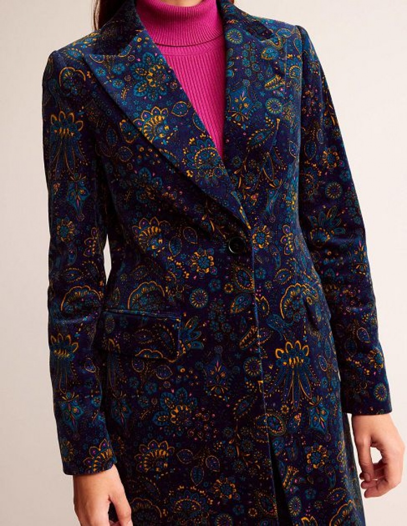 Navy / Pink Women's Boden Canterbury Velvet Coats | 13479HKLP