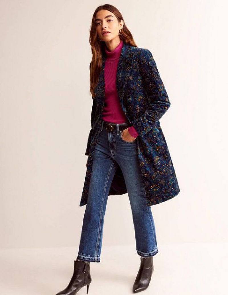 Navy / Pink Women\'s Boden Canterbury Velvet Coats | 13479HKLP