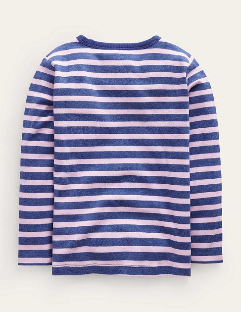 Navy / Purple Kids' Boden Supersoft Long Sleeve T-Shirt | 07193EPOU