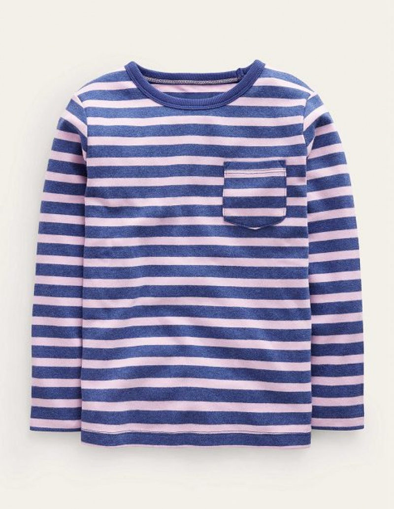 Navy / Purple Kids\' Boden Supersoft Long Sleeve T-Shirt | 07193EPOU