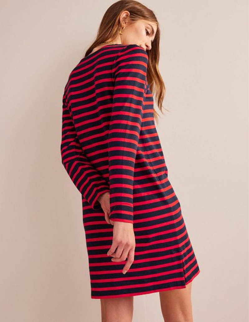 Navy / Red Stripes Women's Boden Sophie Breton Jersey Dress | 51206MJAN