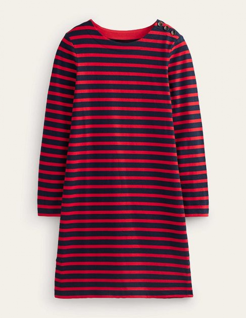 Navy / Red Stripes Women's Boden Sophie Breton Jersey Dress | 51206MJAN