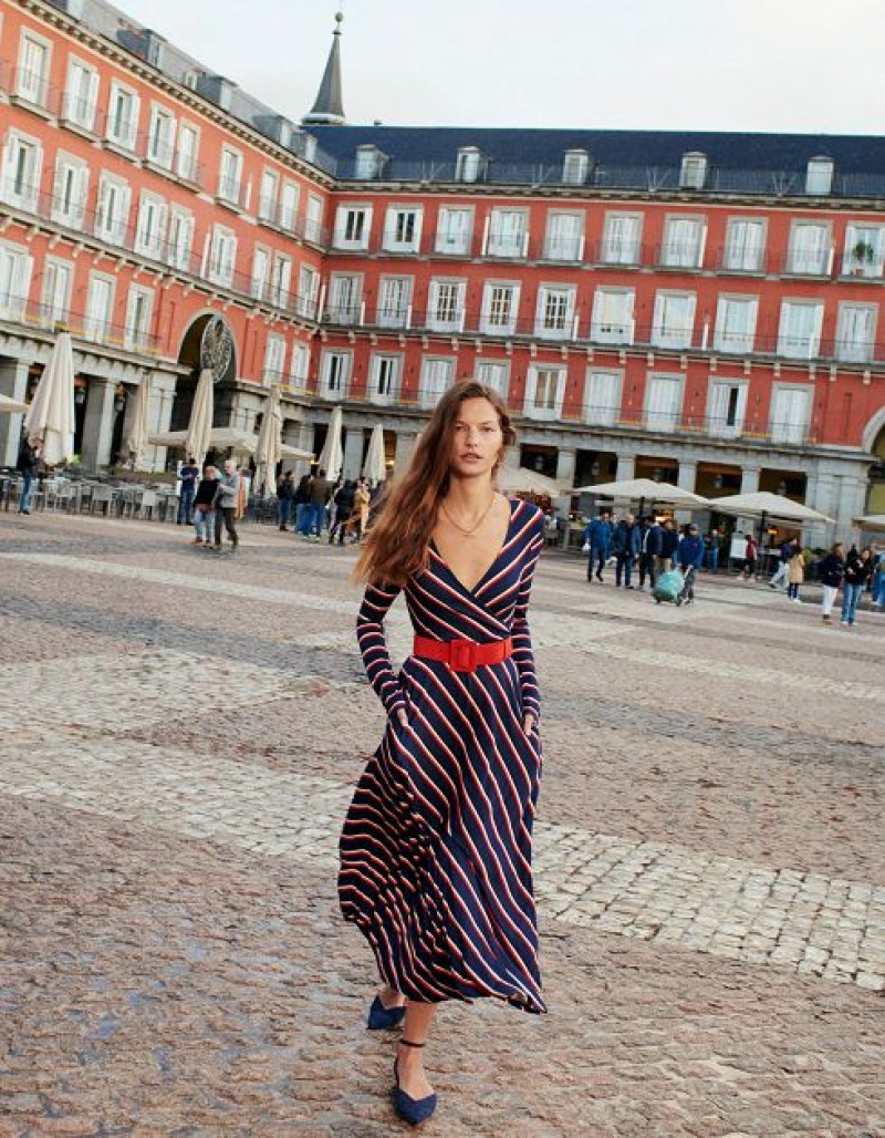 Navy / Red / White Stripes Women's Boden Hotch Stripe Jersey Midi Dress | 69823CTLN